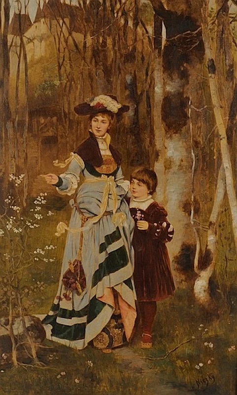 Eduard Niczky - Donna e bambino nel paesaggio